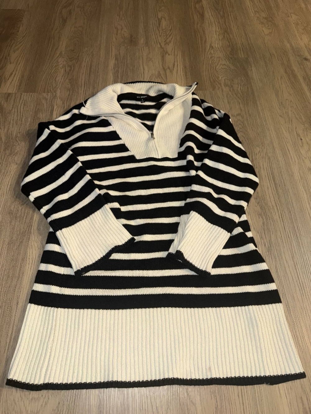 Striped Quarter Zip Sweater Dress Black Ivory Coastal Grandmacore Preppy Chic